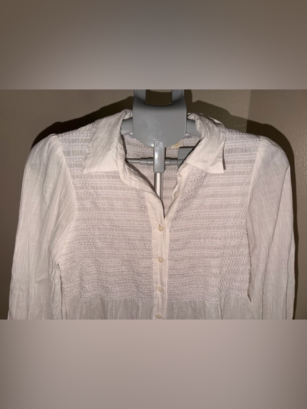 Anthropologie Maeve White Smocked Tunic Blouse - Picture 4 of 10